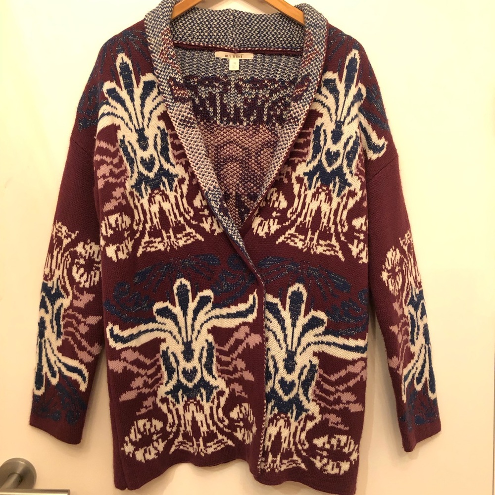 Long, warm purple & blue sweater